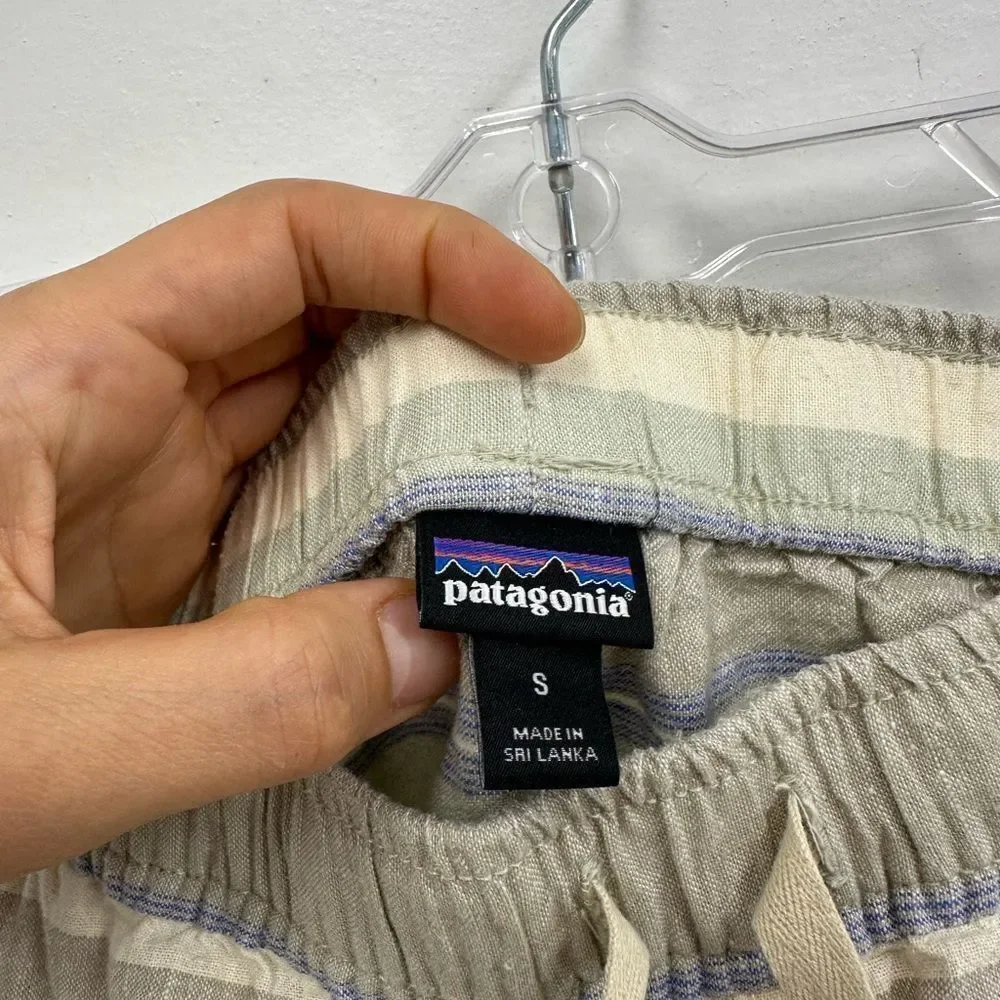Patagonia Striped Linen-Blend Drawstring Shorts in Beige and Blue
